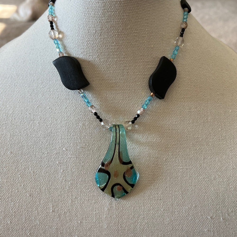Blue Faceted Crystal Necklace Dichroic Glass Pendant